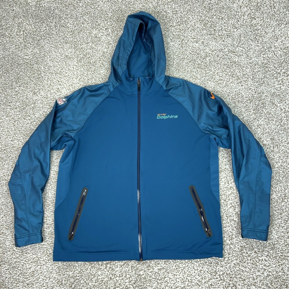 Miami‎ Dolphins Jacket Mens XL Blue NFL Nike Team Issued Coach Windbreaker Sport